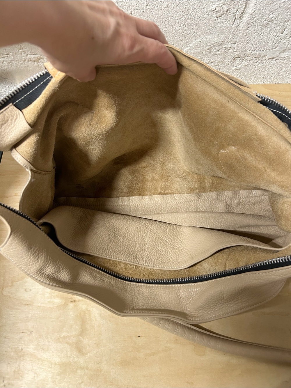 Village Tannery Beige Pebbled Leather Slouchy Shoulder Bag, Design By Sevestet - Picture 12 of 13